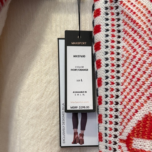 Maxsport Women's Cream and Red Patterned Cardigan, Size L - Picture 5 of 7
